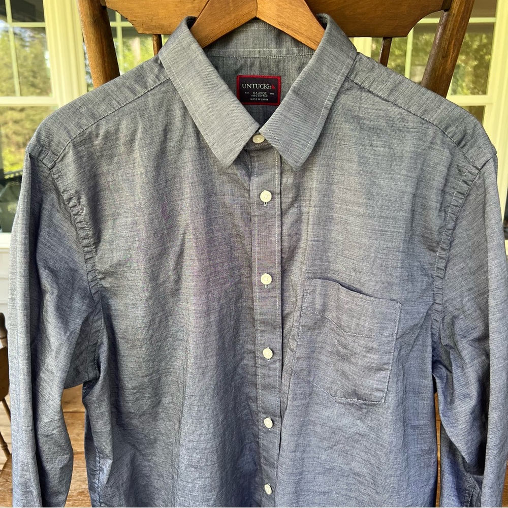 UNTUCKit Men’s Long Sleeve Button Down Shirt Gray 100% Cotton XL